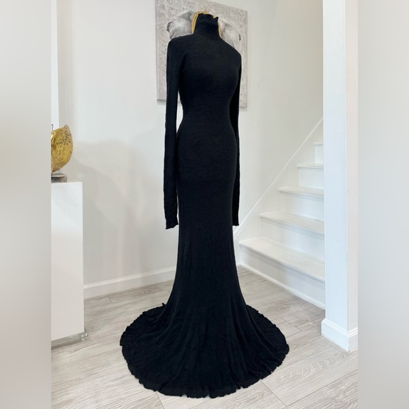 BALENCIAGA Distressed cotton-blend turtleneck long sleeve black maxi dress - Picture 7 of 15